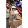 Image 3 : 2 ROLLING TABLES, BOX OF DISPOSABLE BIOHAZARD GEAR AND BOX OF IV BAGS