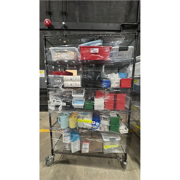 CONTENTS OF ROLLING RACK - BANDAGES, FACE MASKS, STETHOSCOPES AND OTHER HOSPITAL SET DEC ITEMS