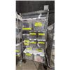Image 1 : CONTENTS OF ROLLING RACK - PLASTIC BOTTLES, SET DEC PILL BOTTLES, LAB GLASS AND MORE