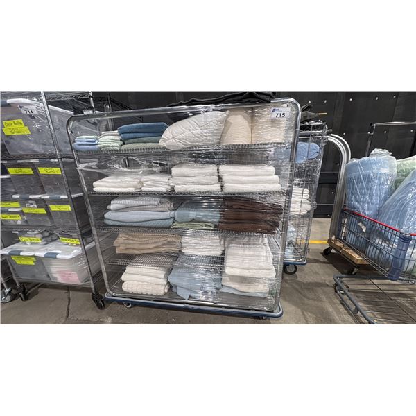 CONTENTS OF ROLLING RACK - HOSPITAL BLANKETS, TOWELS AND PAPER TOWEL