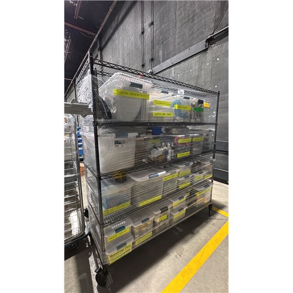 CONTENTS OF ROLLING RACK - COTTON BALLS, BANDAGES, RUBBING ALCOHOL AND OTHER HOSPITAL SET DEC ITEMS