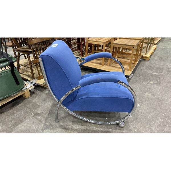 VINTAGE CHROME WITH BLUE UPHOLSTERY RETRO ARM CHAIR