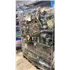 Image 1 : METAL MOBILE RACK WITH ASSORTED ARMY ITEMS- BAGS, AMMO CASES, WATER CANTEENS, GAS CANS & MORE