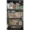 Image 3 : 2 BLACK SHELVING UNITS WITH LIVE ANIMAL TRAPS, DECOY DUCKS, AMMO BOXES, LIFE JACKETS, BOAT