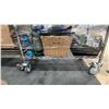 Image 2 : METAL MOBILE CART WITH ASSORTED CAMPING GEAR- LANTERNS, DISHES, WATER CANTEENS, BUG SUIT, ELECTRIC