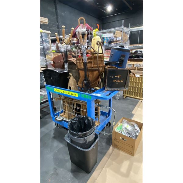 CONTENTS OF MOBILE CART- FIREPLACE TOOL SETS, ELECTRIC HEATER, CONCRETE SPRAYER, METAL