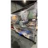 Image 1 : CONTENTS OF RACK- ASSORTED TOOLS, PARTS, BINS, CABLE, LIGHTS, TOOL BAGS & MORE