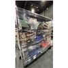 Image 2 : CONTENTS OF RACK- ASSORTED TOOLS, PARTS, BINS, CABLE, LIGHTS, TOOL BAGS & MORE