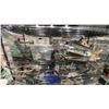 Image 3 : CONTENTS OF RACK- ASSORTED TOOLS, PARTS, BINS, CABLE, LIGHTS, TOOL BAGS & MORE