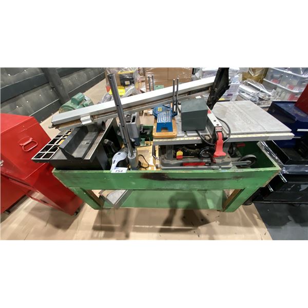 CRAFTSMAN 10" TABLE SAW, MITER BOX, SEARS PROFESSIONAL WELDER AND MORE ON ROLLING WOODEN CART