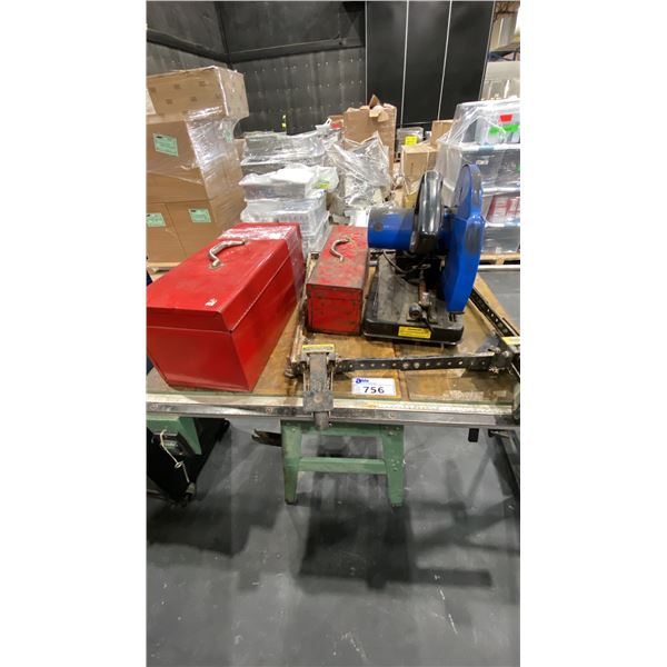 GENERAL INTERNATIONAL TABLE SAW MODEL 50-175M1 WITH 2 TOOLBOXES AND POWERFIST 14" CUT OFF SAW