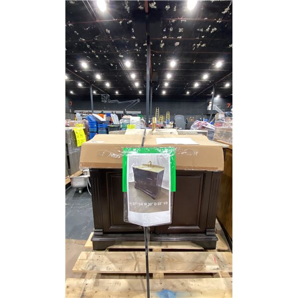 DARK BROWN SINGLE SINK VANITY WITH GRANITE TOP & BRASS FAUCET