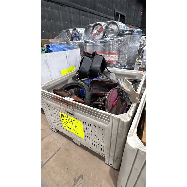 PALLET CRATE OF ASSORTED MOTORCYCLE PARTS & ACCESSORIES