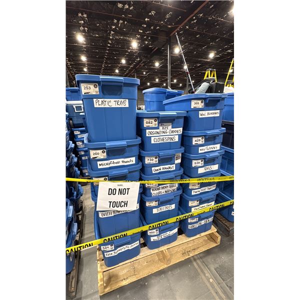 PALLET OF ASSORTED SET DEC ITEMS-BLANKETS, CLOTHS, GLOVES, TABLE CLOTHS, BATH TOWEL SETS, PLASTIC