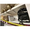 Image 1 : SHELF LOT INCLUDING COFFEE MAKER, FIRST AID KITS AND WOODEN CRATES