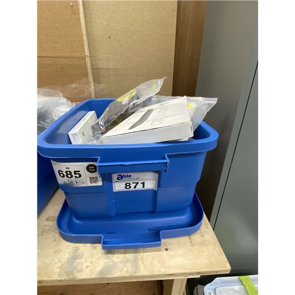 BIN INCLUDING GALAXY TAB, WEBCAMS AND PROP ITEMS