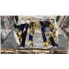 Image 4 : BRASS STANCHIONS WITH BLUE VELVET ROPE & 4 BLACK ULINE RETRACTABLE CROWD CONTROL BARRIERS