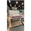 Image 1 : PALLET WITH WOODEN TABLE, PEG BOARD SECTIONS, WOOD FRAMED MIRROR & METAL FRAMED WALL MOUNT FIRE