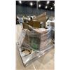 Image 1 : PALLET OF ASSORTED SET DEC ITEMS- WOODWORKING BENCH, SAWHORSE, PROPANE TANK, WOOD LATHE, SIGNS &