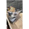 Image 4 : PALLET OF ASSORTED SET DEC ITEMS- WOODWORKING BENCH, SAWHORSE, PROPANE TANK, WOOD LATHE, SIGNS &