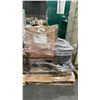 Image 1 : PALLET OF ASSORTED SET DEC ITEMS- METAL BENCH. TABLE TOP BBQ, WOOD STOVE & MORE