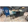 Image 1 : 2 MOBILE SMALL TABLES, SMALL GREY MULTI SECTION SHELF & RUSTIC GREEN METAL CABINET