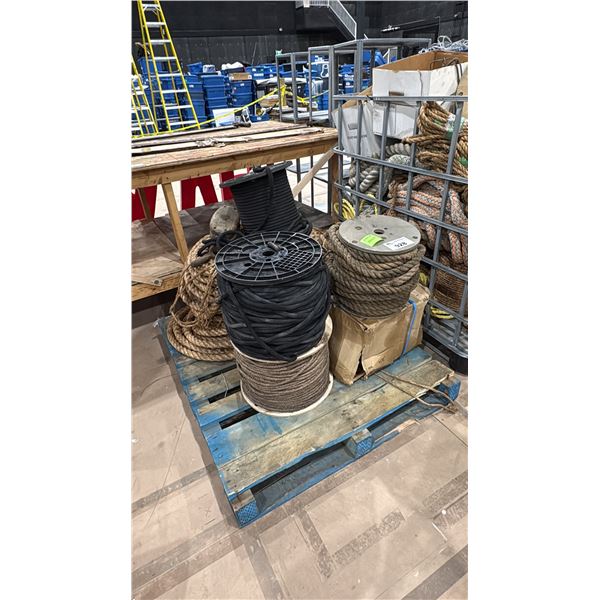 PALLET OF ASSORTED NAUTICAL ROPE & HOIST