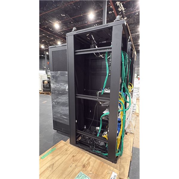 2 LARGE MOBILE SERVER RACKS WITH ELECTRONIC CONTENTS