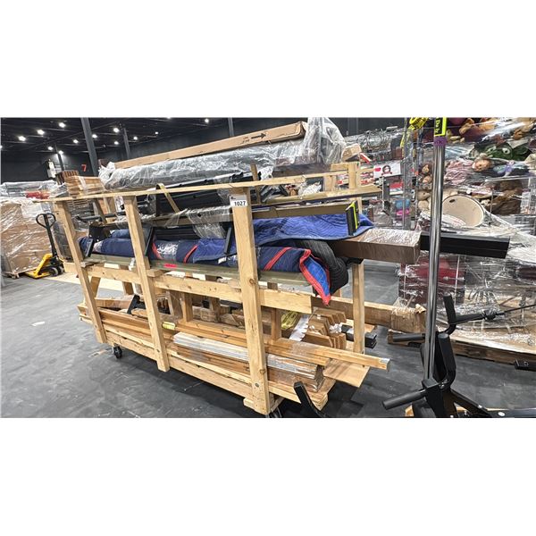 LARGE WOOD CART OF ASSORTED BED FRAME PARTS/SLATS