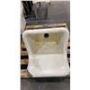 Image 4 : 2 COMPARTMENT PLASTIC TUB LAUNDRY SINK WITH SMALL STOOL, WOVEN BASKET, WOOD BUCKET & WHITE
