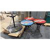 Image 1 : 3 RETRO TABLES, DARK WOOD TOP ROUND TABLE WITH METAL BASE & EXTRA TOP