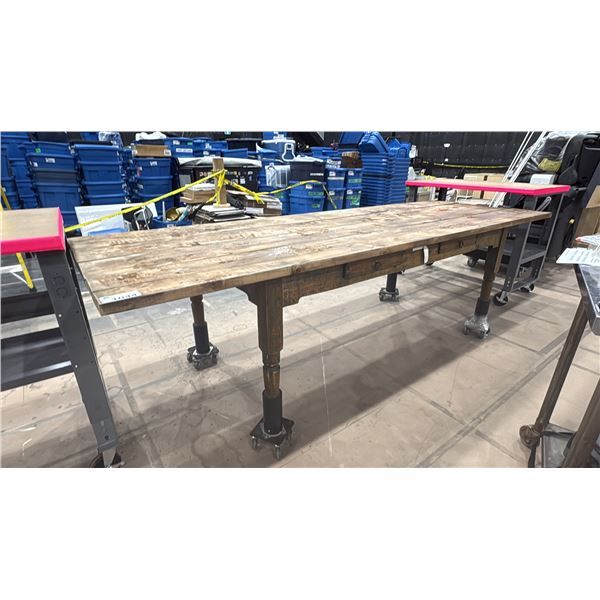 LARGE 2 DRAWER RUSTIC MOBILE WOODEN DINING TABLE