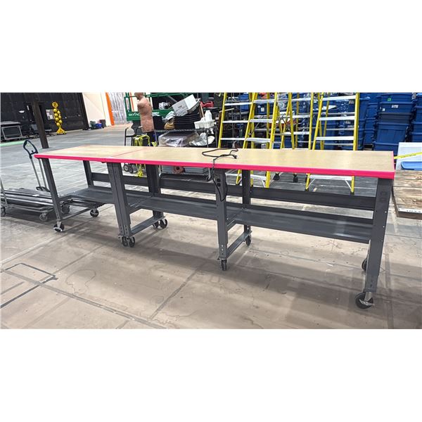 2 ULINE ADJUSTABLE HEIGHT MOBILE WOOD TOP UTILITY TABLES