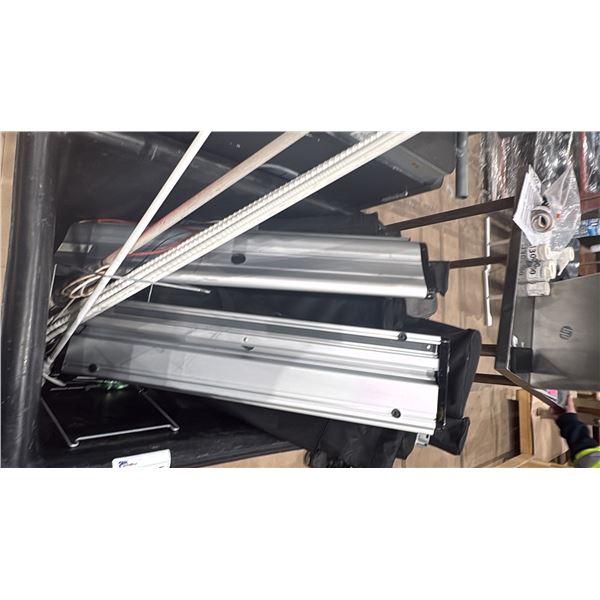CONTENTS OF MOBILE BIN- RETRACTABLE DISPLAY SIGNS & ASSORTED TUBING *BIN NOT INCLUDED*