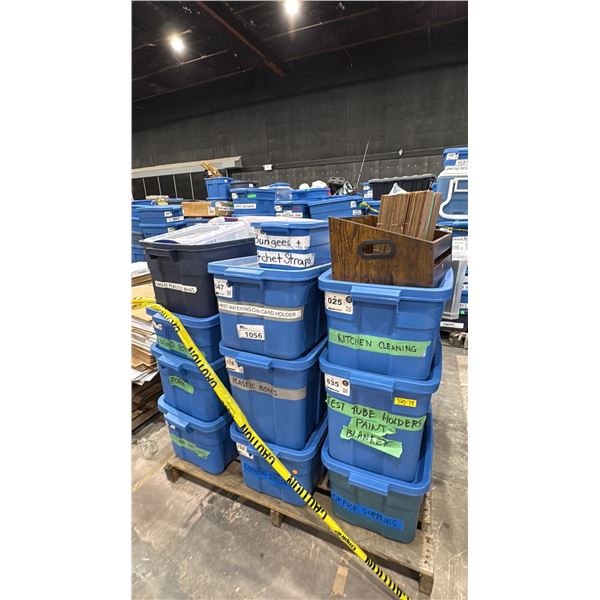PALLET OF ASSORTED SET DEC ITEMS- KITCHEN APPLIANCES, CLEANING SUPPLIES, BUNGEES, TEST TUBE