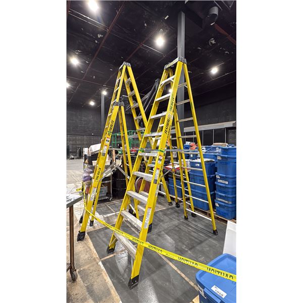 GROUP OF 4 FEATHERLITE FIBREGLASS LADDERS- ASSORTED SIZES 8'- 12'