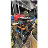 Image 4 : MOBILE RACK WITH ASSORTED TOOL BAGS & 2 BARRELS OF GARDEN TOOLS