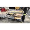 Image 3 : MOBILE CART WITH ASSORTED DISH BINS, PAPER ROLL, TRIPOD, ANTI FATIGUE MAT, FOAM, DUFFLE BAG & MORE