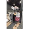 Image 2 : BLACK PLASTIC SHELVING UNIT, PINK MOBILE SERVING CART, MINI FRIDGE, MICROWAVE, 4 ORANGE CUSHIONS,