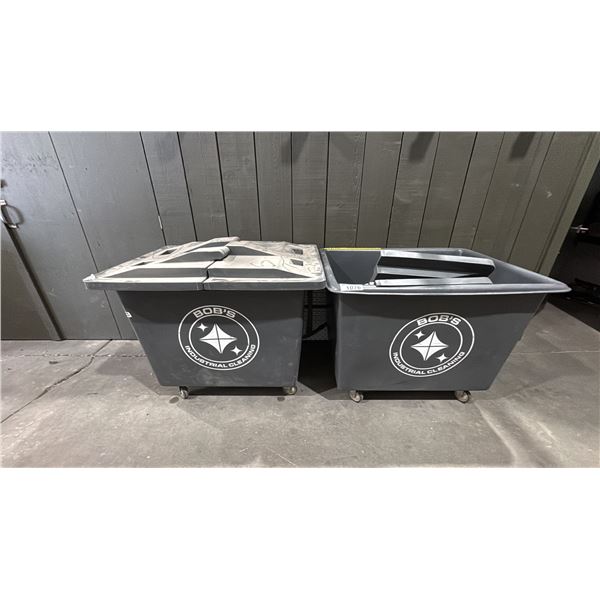 2 GREY PLASTIC ROLLING BINS WITH LIDS
