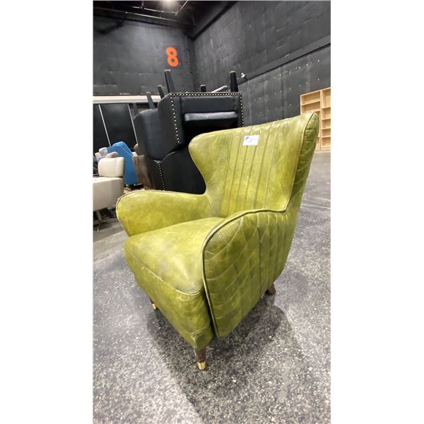 GREEN LEATHER ARM CHAIR