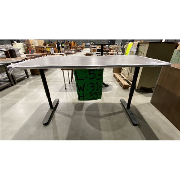 MANUALLY ADJUSTABLE METAL LEGGED WOOD TOP TABLE