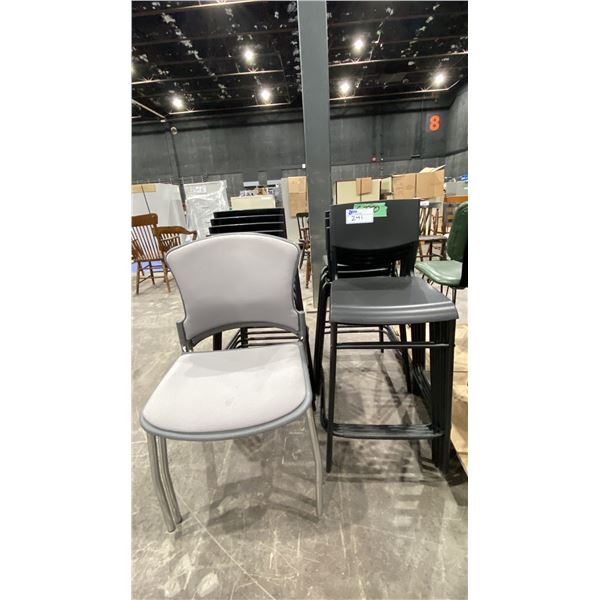 11 BLACK BAR HEIGHT CHAIRS & 2 GREY CHAIRS