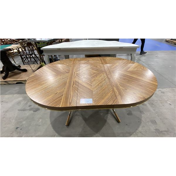 VINTAGE DINING TABLE WITH LEAF & WHITE D SHAPED HALL TABLE