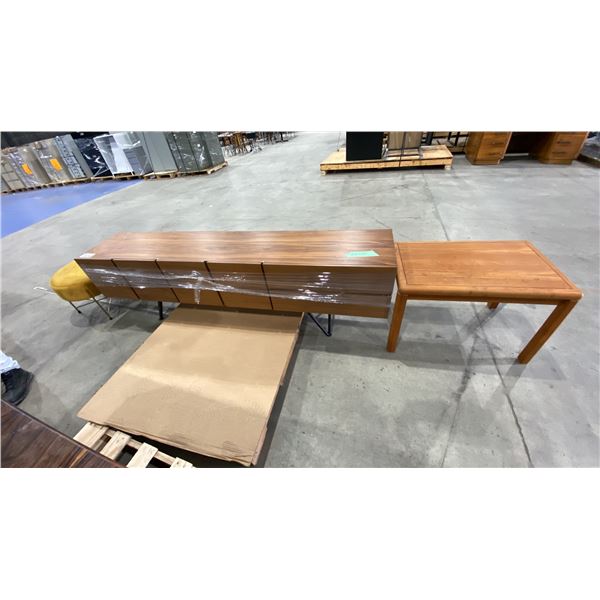 ROVE CONCEPTS MODERN MEDIA STAND, MUSTARD YELLOW OTTOMAN & SMALL END TABLE