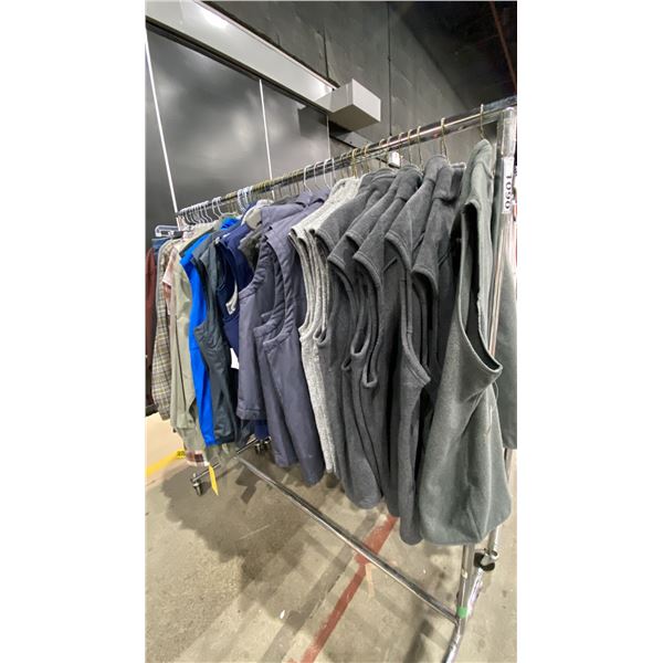 LARGE GROUP OF ASSORTED PRODUCTION COSTUME ITEMS- VESTS, JACKETS, BUTTON UP SHIRTS