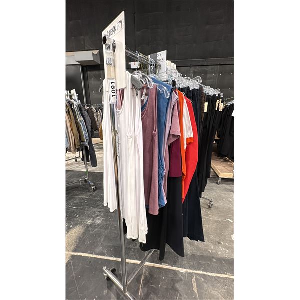 LARGE GROUP OF ASSORTED PRODUCTION COSTUME ITEMS- DRESS PANTS, JACKETS, MATERNITY TANK TOPS & MORE