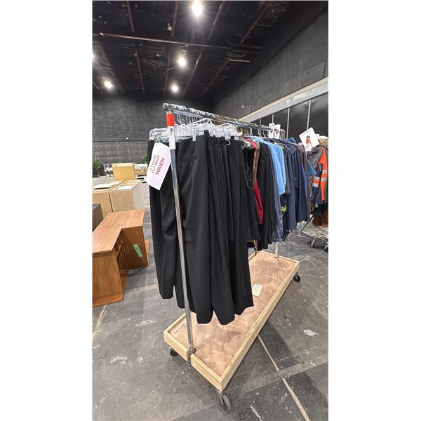 LARGE GROUP OF ASSORTED PRODUCTION COSTUME ITEMS- DRESS PANTS, COLLARED SHIRTS, COVERALLS, VESTS