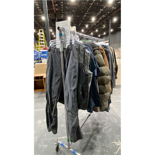 LARGE GROUP OF ASSORTED PRODUCTION COSTUME ITEMS- VESTS, JACKETS, SWEATERS, JEANS & MORE