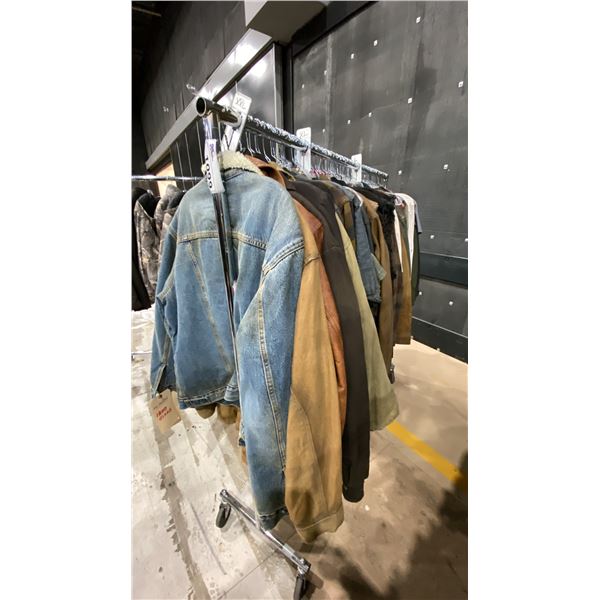 LARGE GROUP OF ASSORTED PRODUCTION COSTUME ITEMS- JACKETS, LONG SLEEVE SHIRTS, TSHIRTS, VESTS